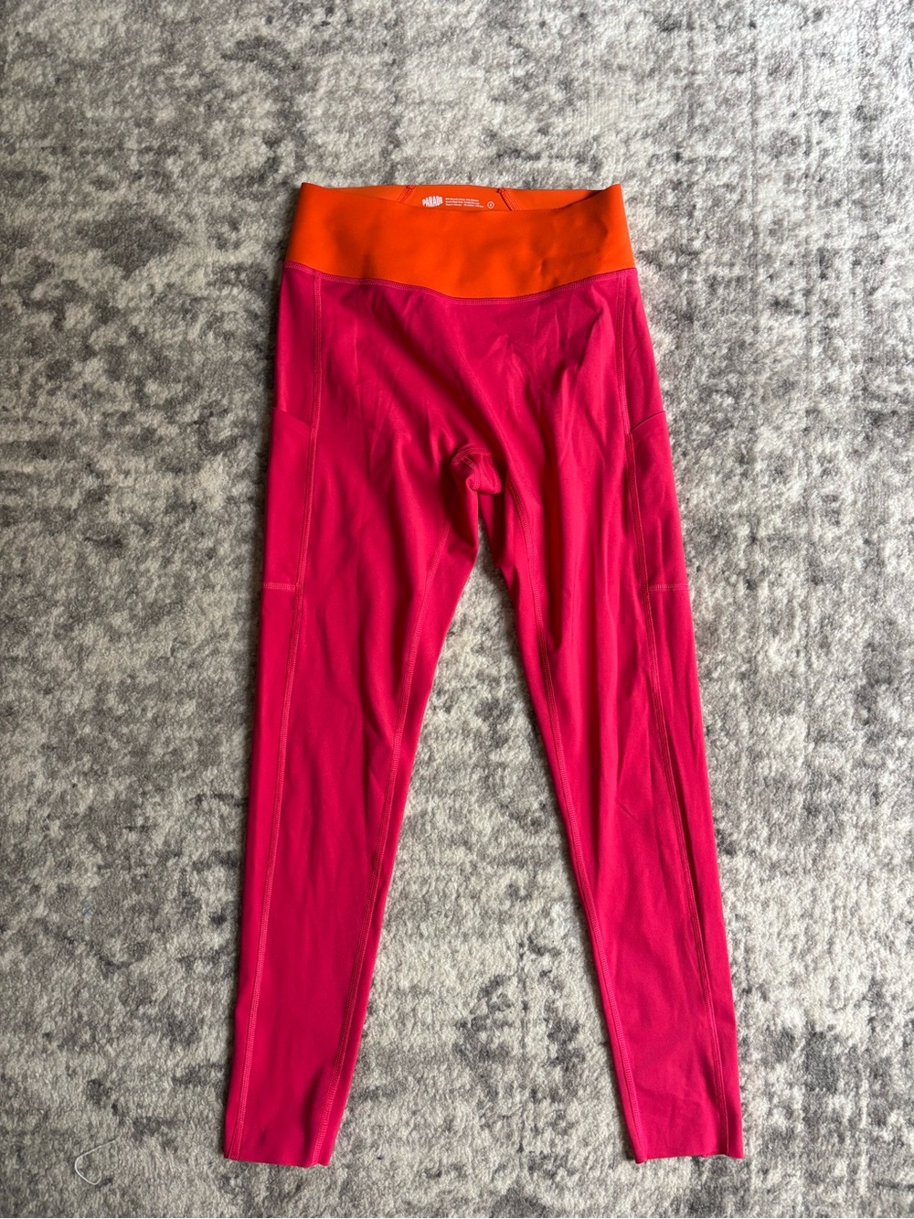 Women's Pink Leggings with Orange Waistband - Performance Activewear